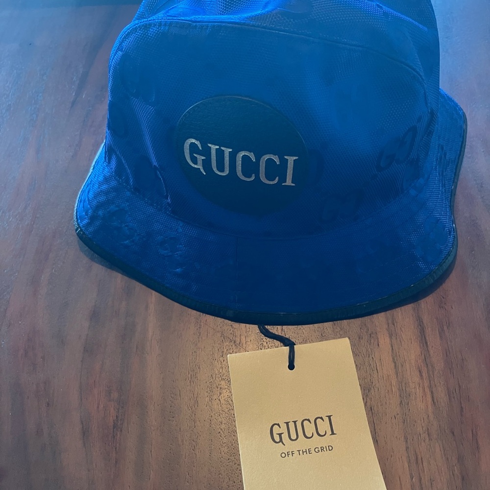 Gucci Royal Blue Logo Bucket Hat brand NWT SIZE MEDIUM unisex - Picture 4 of 7